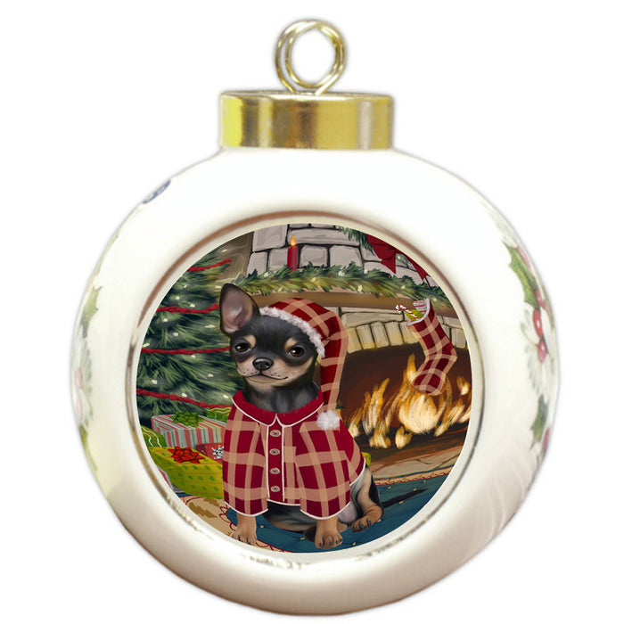 The Stocking was Hung Chihuahua Dog Round Ball Christmas Ornament RBPOR55630