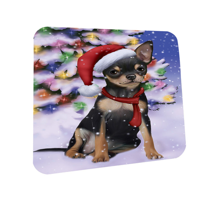 Winterland Wonderland Chihuahua Dog In Christmas Holiday Scenic Background  Coasters Set of 4 CST53340
