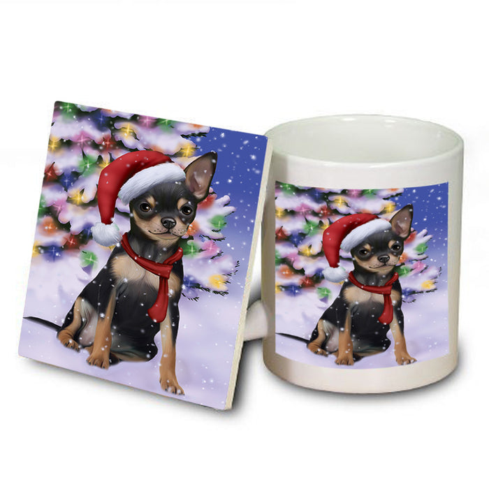 Winterland Wonderland Chihuahua Dog In Christmas Holiday Scenic Background  Mug and Coaster Set MUC53374