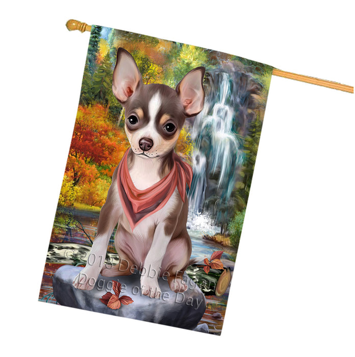 Scenic Waterfall Chihuahua Dog House Flag FLG51990