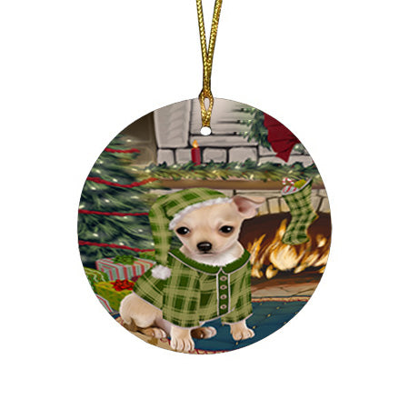 The Stocking was Hung Chihuahua Dog Round Flat Christmas Ornament RFPOR55631