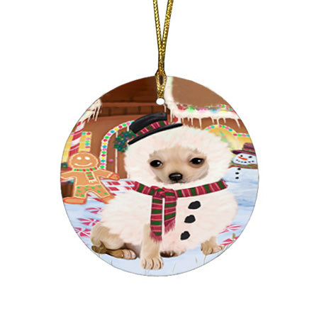 Christmas Gingerbread House Candyfest Chihuahua Dog Round Flat Christmas Ornament RFPOR56661