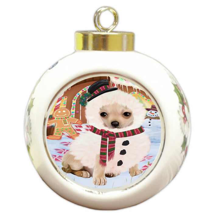 Christmas Gingerbread House Candyfest Chihuahua Dog Round Ball Christmas Ornament RBPOR56661