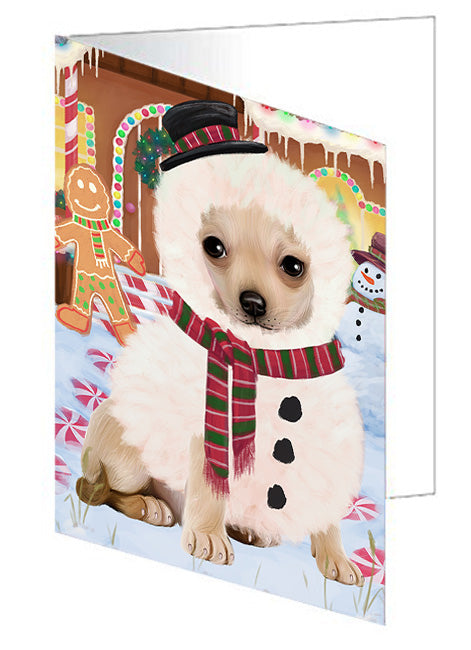 Christmas Gingerbread House Candyfest Chihuahua Dog Handmade Artwork Assorted Pets Greeting Cards and Note Cards with Envelopes for All Occasions and Holiday Seasons GCD73430