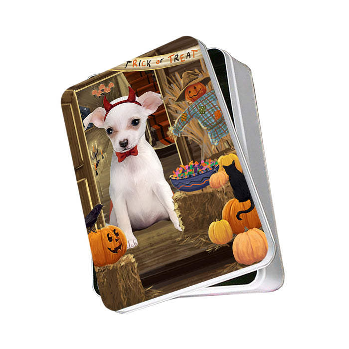 Enter at Own Risk Trick or Treat Halloween Chihuahua Dog Photo Storage Tin PITN53082