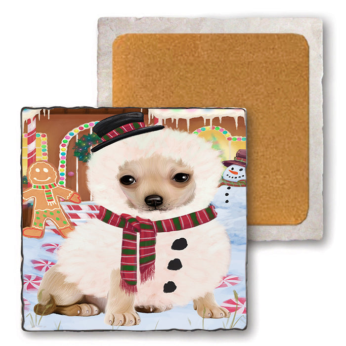 Christmas Gingerbread House Candyfest Chihuahua Dog Set of 4 Natural Stone Marble Tile Coasters MCST51305