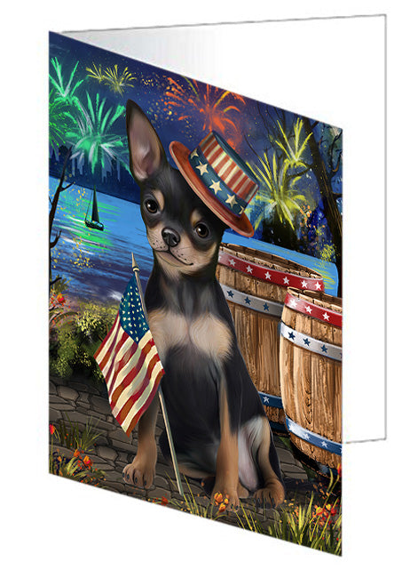 4th of July Independence Day Fireworks Chihuahua Dog at the Lake Handmade Artwork Assorted Pets Greeting Cards and Note Cards with Envelopes for All Occasions and Holiday Seasons GCD57392