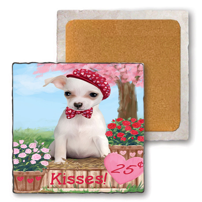 Rosie 25 Cent Kisses Chihuahua Dog Set of 4 Natural Stone Marble Tile Coasters MCST51441