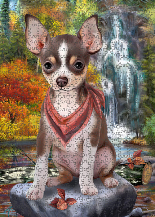 Scenic Waterfall Chihuahua Dog Puzzle with Photo Tin PUZL59658
