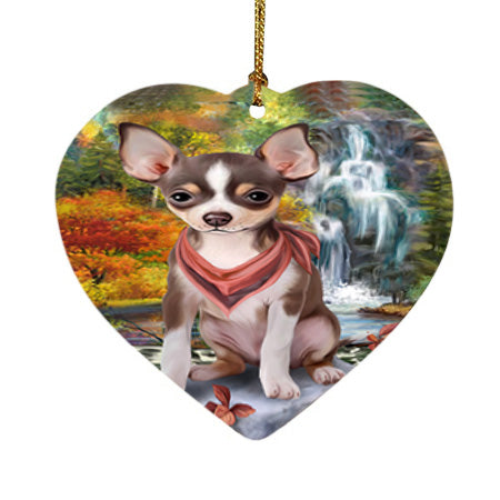 Scenic Waterfall Chihuahua Dog Heart Christmas Ornament HPOR51857