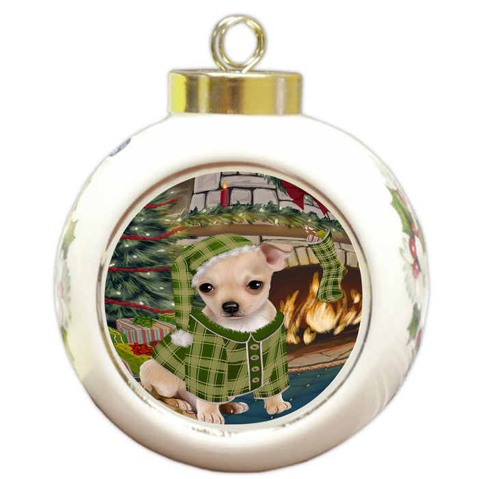 The Stocking was Hung Chihuahua Dog Round Ball Christmas Ornament RBPOR55631