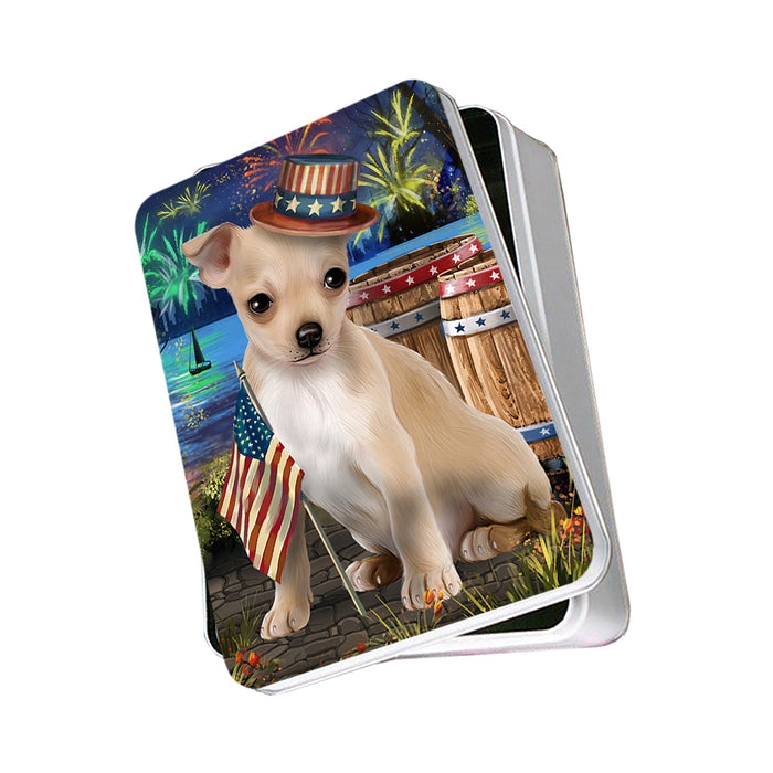 4th of July Independence Day Fireworks Chihuahua Dog at the Lake Photo Storage Tin PITN51122