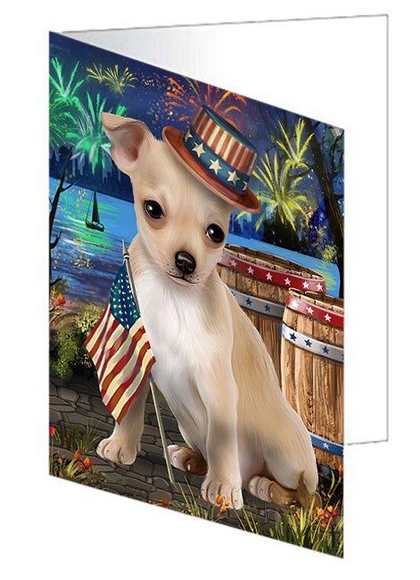 4th of July Independence Day Fireworks Chihuahua Dog at the Lake Handmade Artwork Assorted Pets Greeting Cards and Note Cards with Envelopes for All Occasions and Holiday Seasons GCD57395