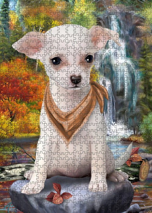 Scenic Waterfall Chihuahua Dog Puzzle with Photo Tin PUZL59661