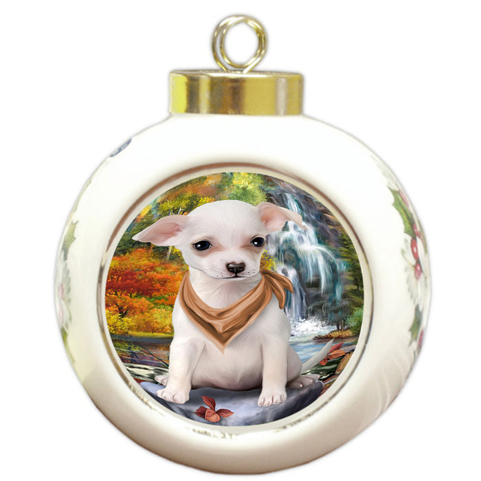 Scenic Waterfall Chihuahua Dog Round Ball Christmas Ornament RBPOR51858