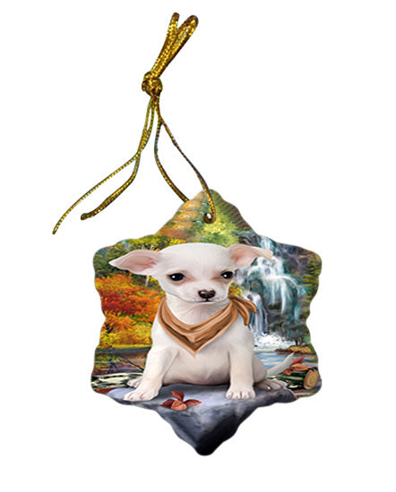 Scenic Waterfall Chihuahua Dog Star Porcelain Ornament SPOR51849