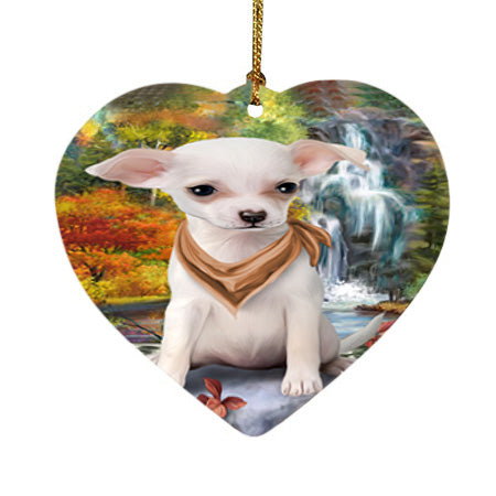 Scenic Waterfall Chihuahua Dog Heart Christmas Ornament HPOR51858