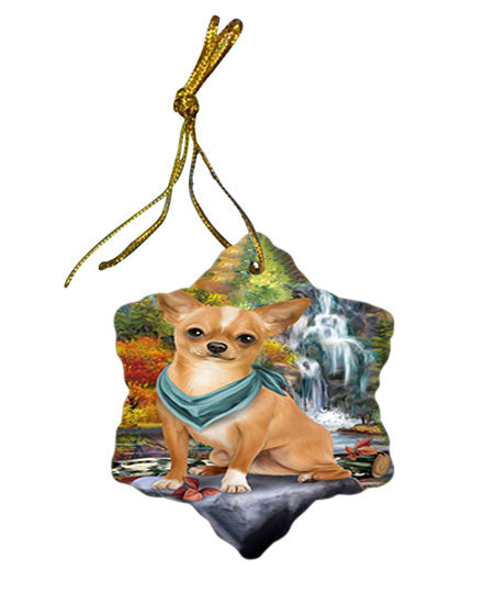 Scenic Waterfall Chihuahua Dog Star Porcelain Ornament SPOR51850