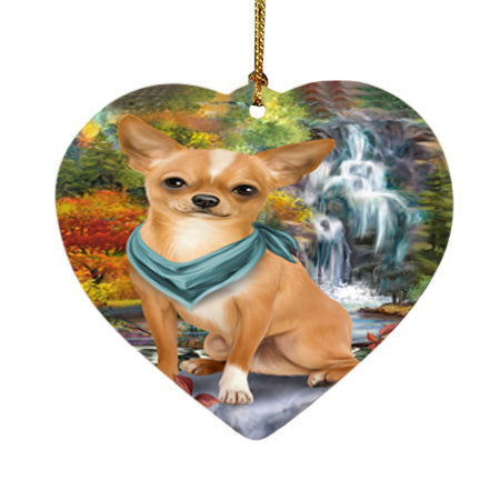 Scenic Waterfall Chihuahua Dog Heart Christmas Ornament HPOR51859
