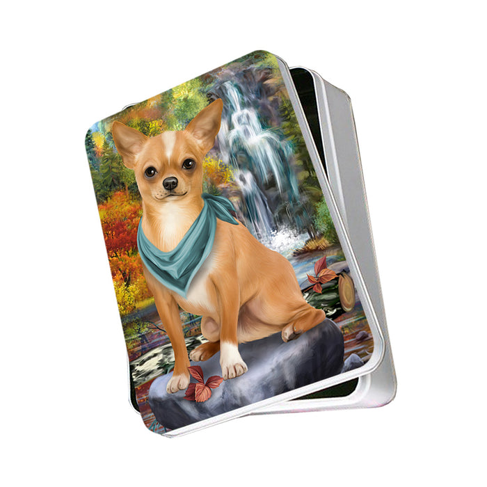 Scenic Waterfall Chihuahua Dog Photo Storage Tin PITN51911