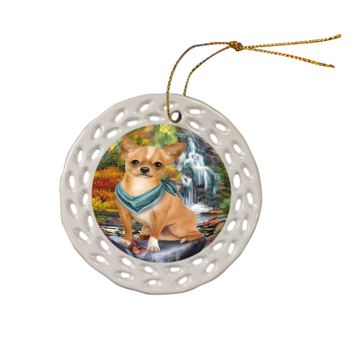 Scenic Waterfall Chihuahua Dog Ceramic Doily Ornament DPOR51859