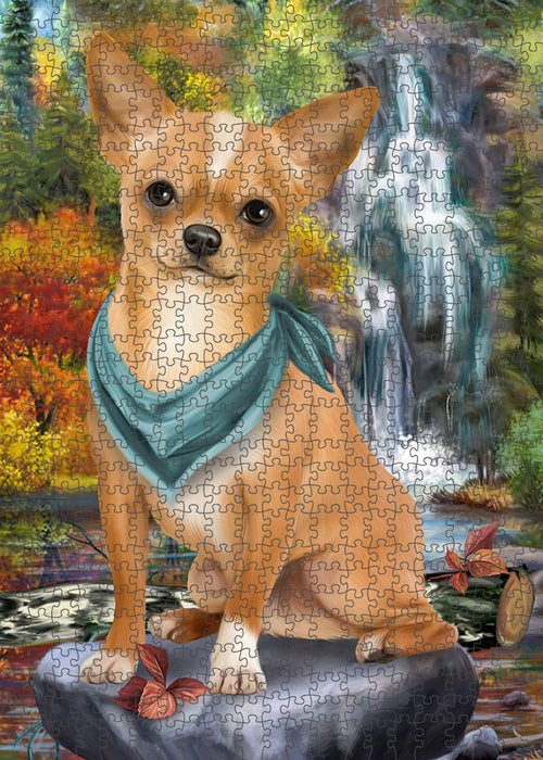 Scenic Waterfall Chihuahua Dog Puzzle with Photo Tin PUZL59664