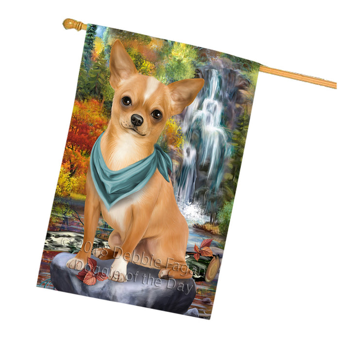 Scenic Waterfall Chihuahua Dog House Flag FLG51992