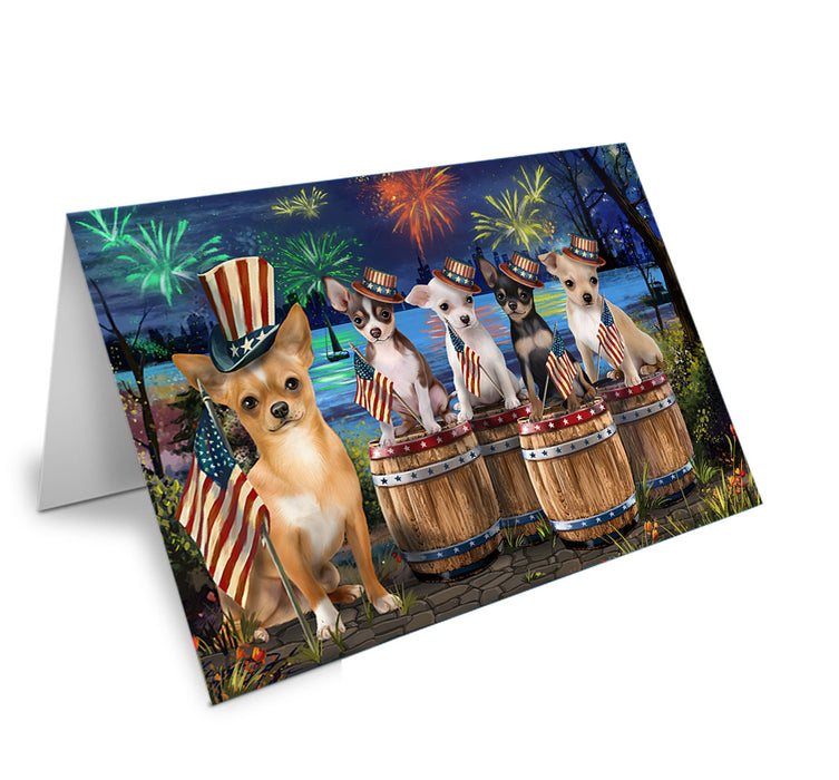 4th of July Independence Day Fireworks Chihuahuas at the Lake Handmade Artwork Assorted Pets Greeting Cards and Note Cards with Envelopes for All Occasions and Holiday Seasons GCD57107