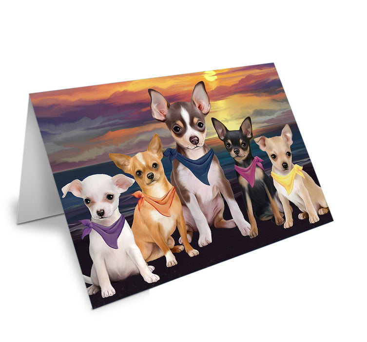 Family Sunset Portrait Chihuahuas Dog Handmade Artwork Assorted Pets Greeting Cards and Note Cards with Envelopes for All Occasions and Holiday Seasons GCD54776