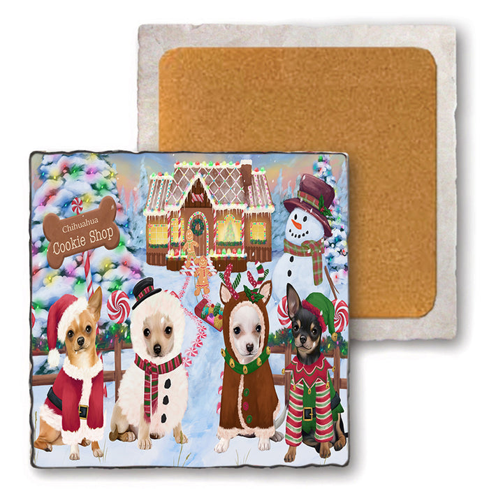 Holiday Gingerbread Cookie Shop Chihuahuas Dog Set of 4 Natural Stone Marble Tile Coasters MCST51392