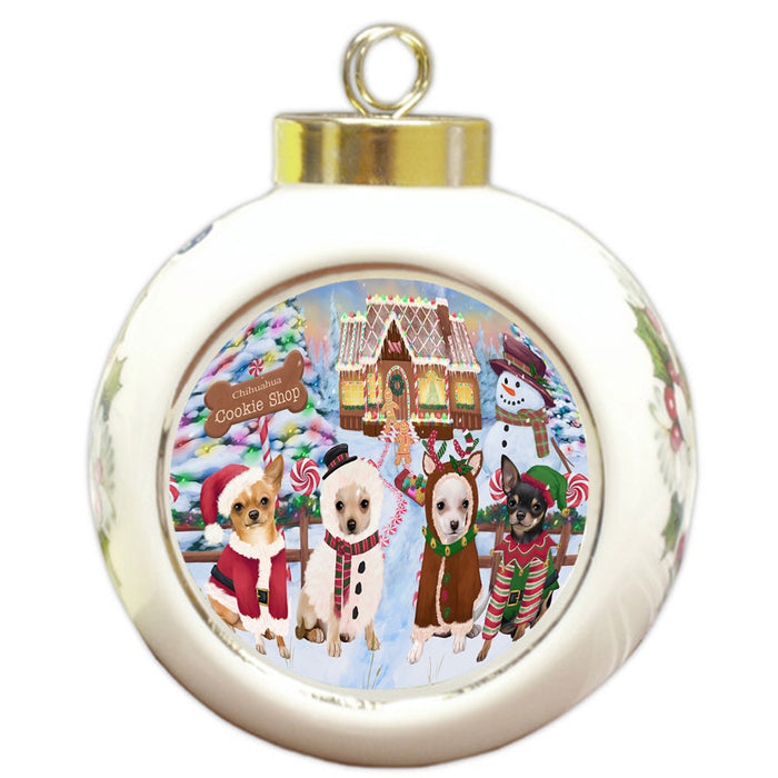 Holiday Gingerbread Cookie Shop Chihuahuas Dog Round Ball Christmas Ornament RBPOR56748