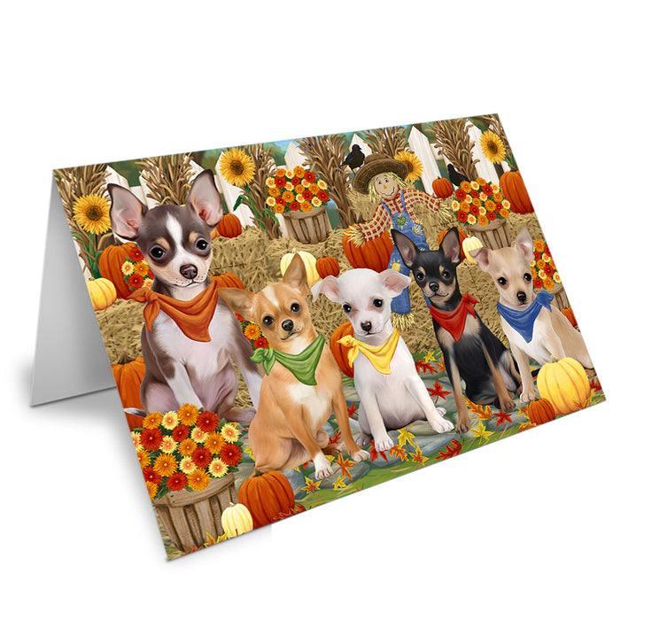 Fall Festive Gathering Chihuahuas Dog with Pumpkins Handmade Artwork Assorted Pets Greeting Cards and Note Cards with Envelopes for All Occasions and Holiday Seasons GCD55940
