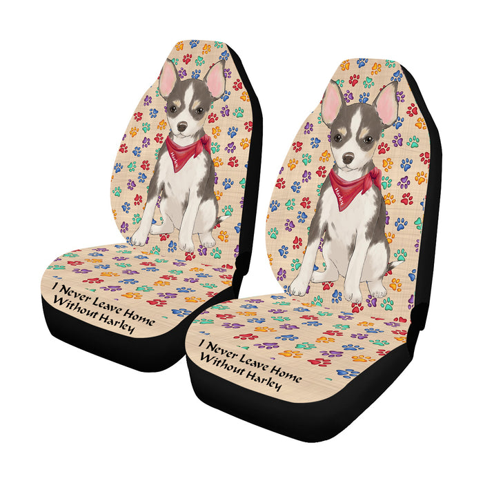 Personalized I Never Leave Home Paw Print Chihuahua Dogs Pet Front Car Seat Cover (Set of 2)