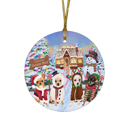 Holiday Gingerbread Cookie Shop Chihuahuas Dog Round Flat Christmas Ornament RFPOR56748