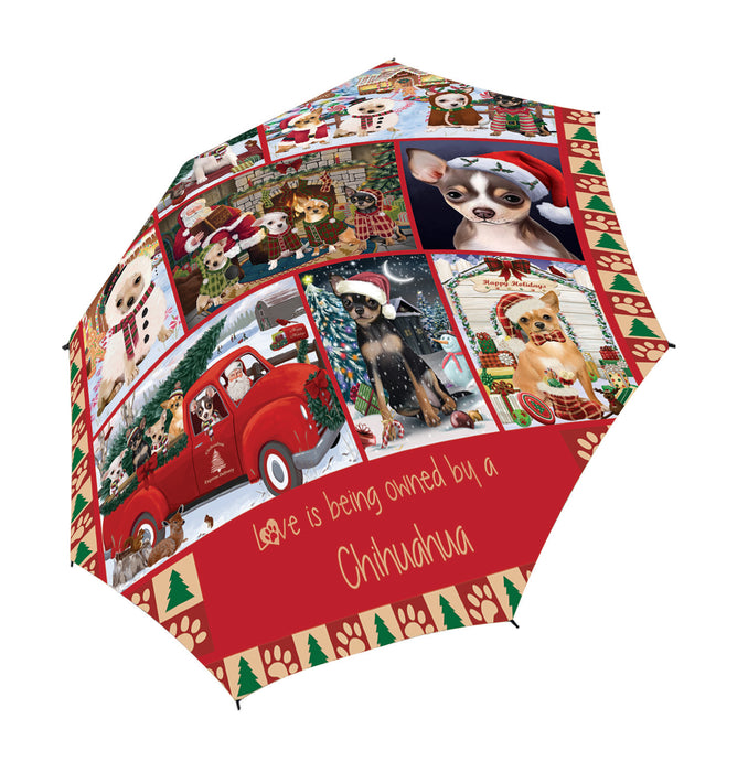 Love is Being Owned Christmas Chihuahua Dogs Semi-Automatic Foldable Umbrella