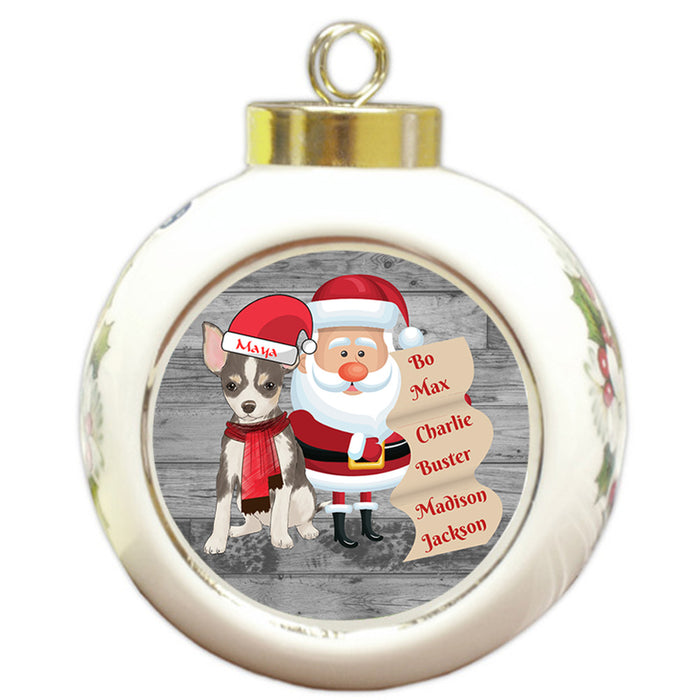 Custom Personalized Santa with Chihuahua Dog Christmas Round Ball Ornament