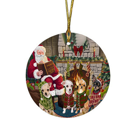 Christmas Cozy Holiday Tails Chihuahuas Dog Round Flat Christmas Ornament RFPOR55472