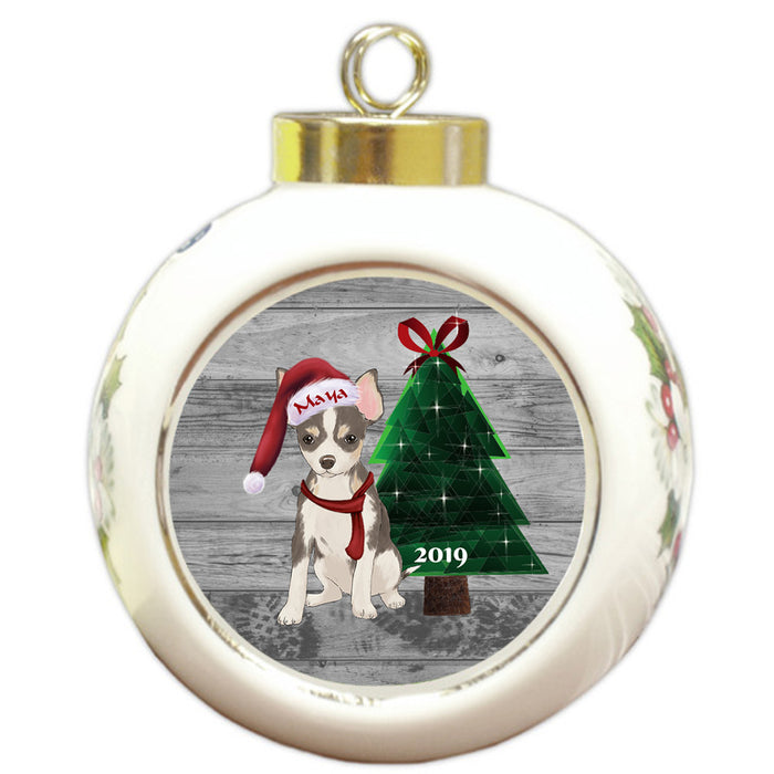 Custom Personalized Chihuahua Dog Glassy Classy Christmas Round Ball Ornament
