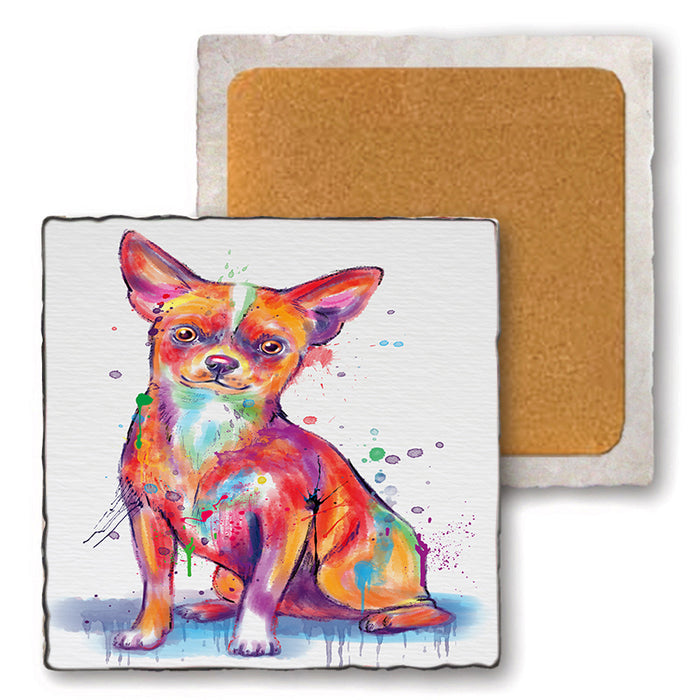 Watercolor Chihuahua Dog Set of 4 Natural Stone Marble Tile Coasters MCST52081