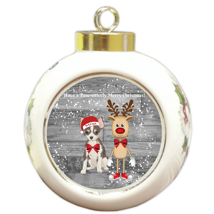 Custom Personalized Chihuahua Dog Reindeer and Pooch Christmas Round Ball Ornament