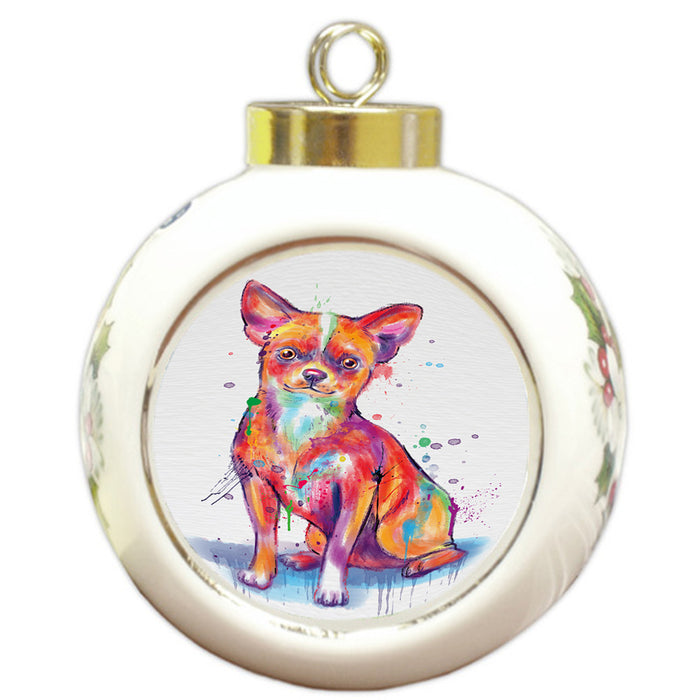 Watercolor Chihuahua Dog Round Ball Christmas Ornament RBPOR58208