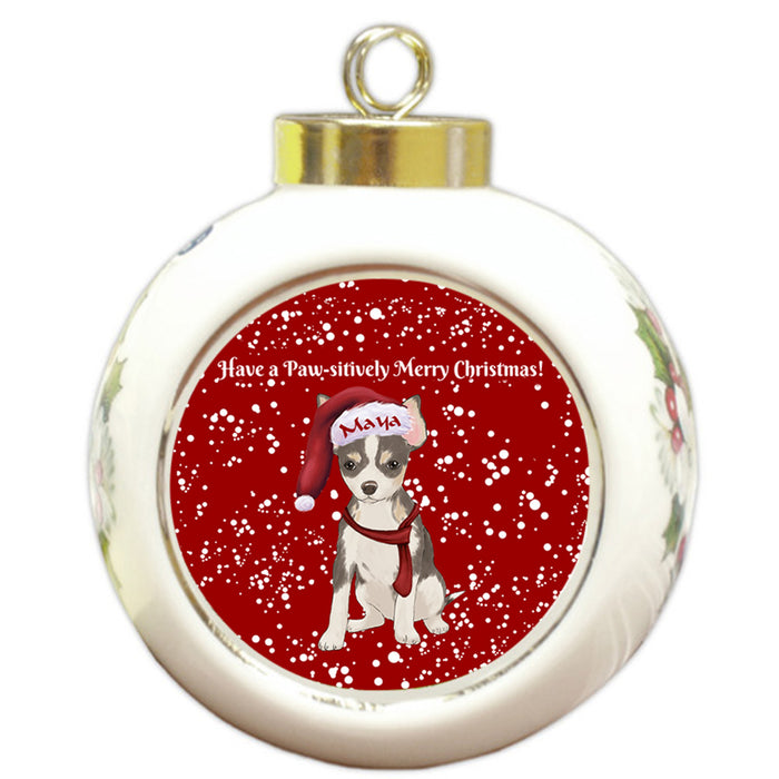 Custom Personalized Pawsitively Chihuahua Dog Merry Christmas Round Ball Ornament
