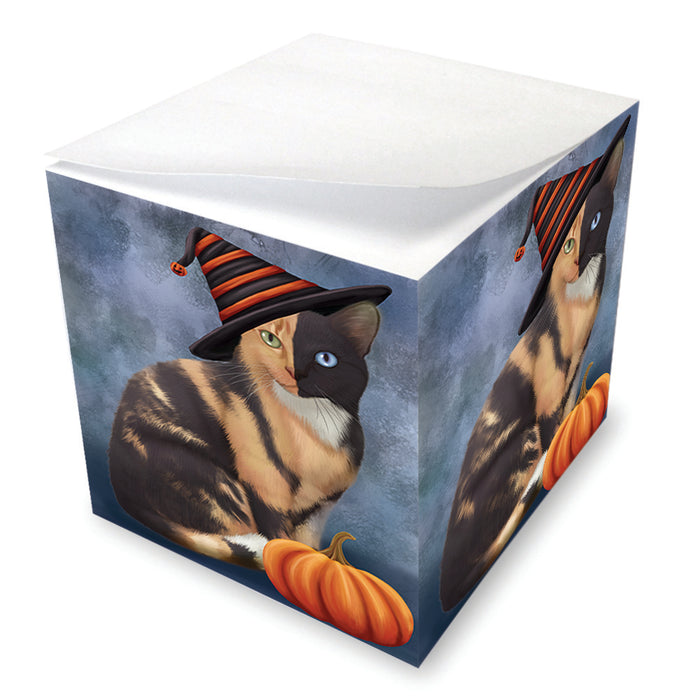Happy Halloween Chimera Cat Wearing Witch Hat with Pumpkin Note Cube NOC56531