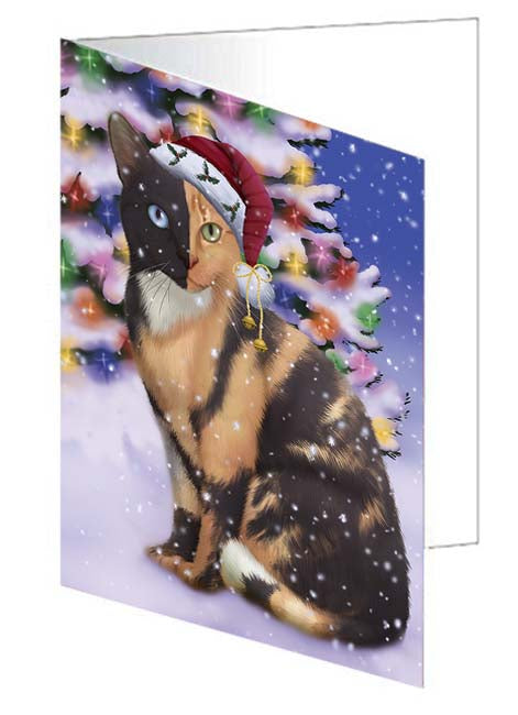 Winterland Wonderland Chimera Cat In Christmas Holiday Scenic Background Handmade Artwork Assorted Pets Greeting Cards and Note Cards with Envelopes for All Occasions and Holiday Seasons GCD71609
