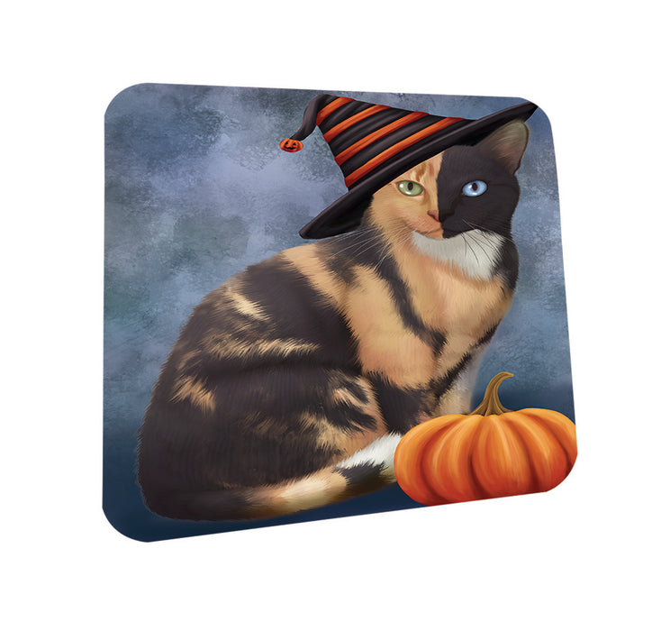 Happy Halloween Chimera Cat Wearing Witch Hat with Pumpkin Coasters Set of 4 CST54843
