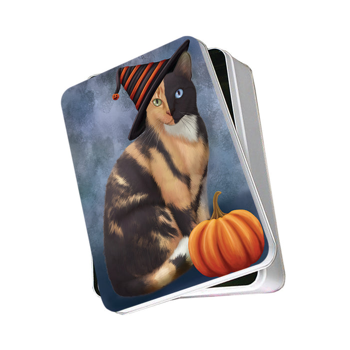 Happy Halloween Chimera Cat Wearing Witch Hat with Pumpkin Photo Storage Tin PITN54828
