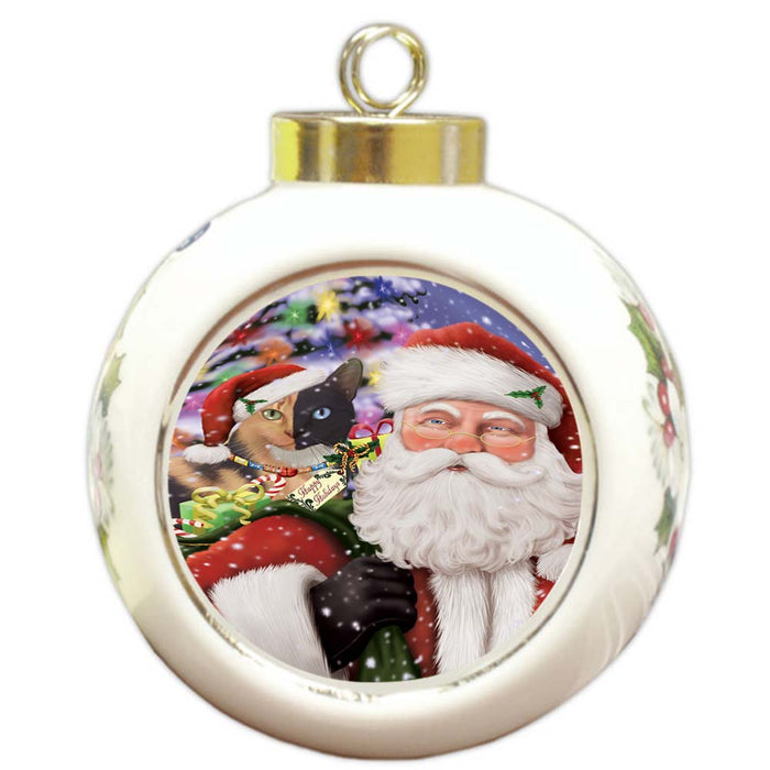 Santa Carrying Chimera Cat and Christmas Presents Round Ball Christmas Ornament RBPOR55856