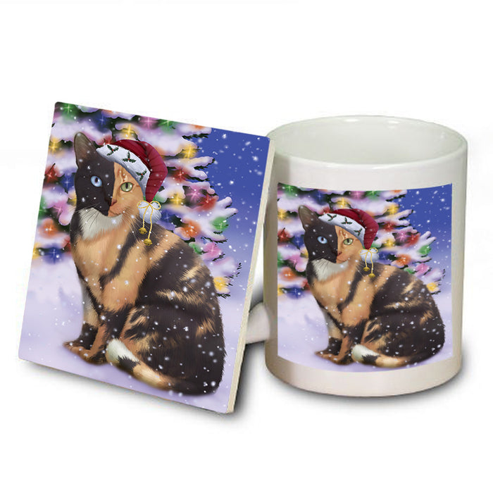Winterland Wonderland Chimera Cat In Christmas Holiday Scenic Background Mug and Coaster Set MUC55690