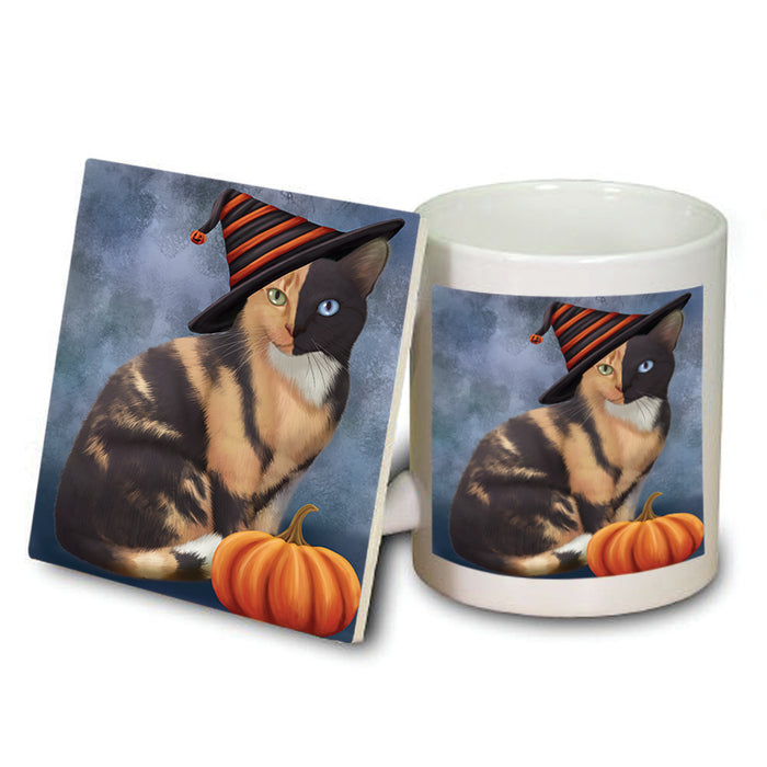Happy Halloween Chimera Cat Wearing Witch Hat with Pumpkin Mug and Coaster Set MUC54877