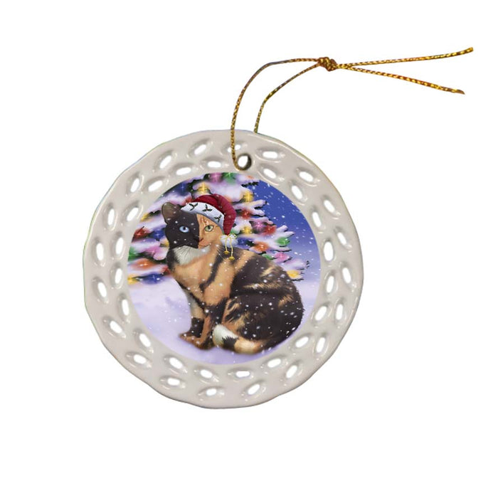 Winterland Wonderland Chimera Cat In Christmas Holiday Scenic Background Ceramic Doily Ornament DPOR56054
